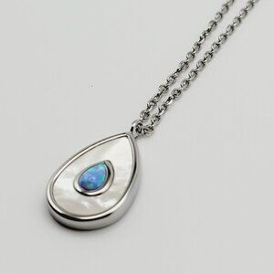 Stainless Steel Sea Shell Glass Opal Gemstone Pendant Women's Necklace Jewelry